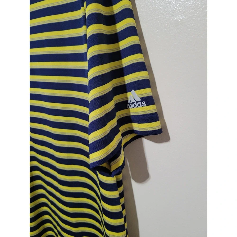 Adidas Golf Polo Shirt Mens XL‎ Navy Blue Yellow Striped Short Sleeve